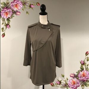 Ann Taylor Khaki Long Sleeve Top with Button Detail